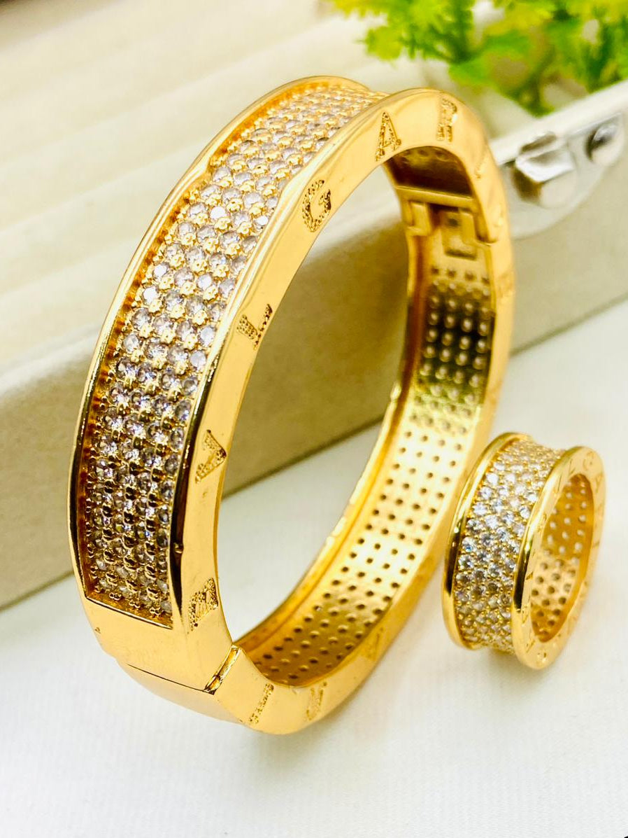 Beautiful BVLGARI | Premium Quality Stainless Steel Gold Plated | Micro Zircon Work Combo Set