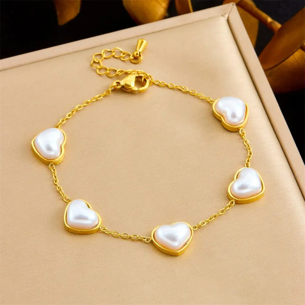 Heart-Shaped Pearls Stainless Steel Bracelet