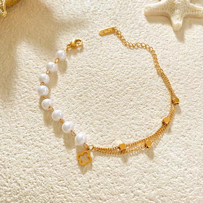 Pearl & Charm Stainless Steel Bracelet