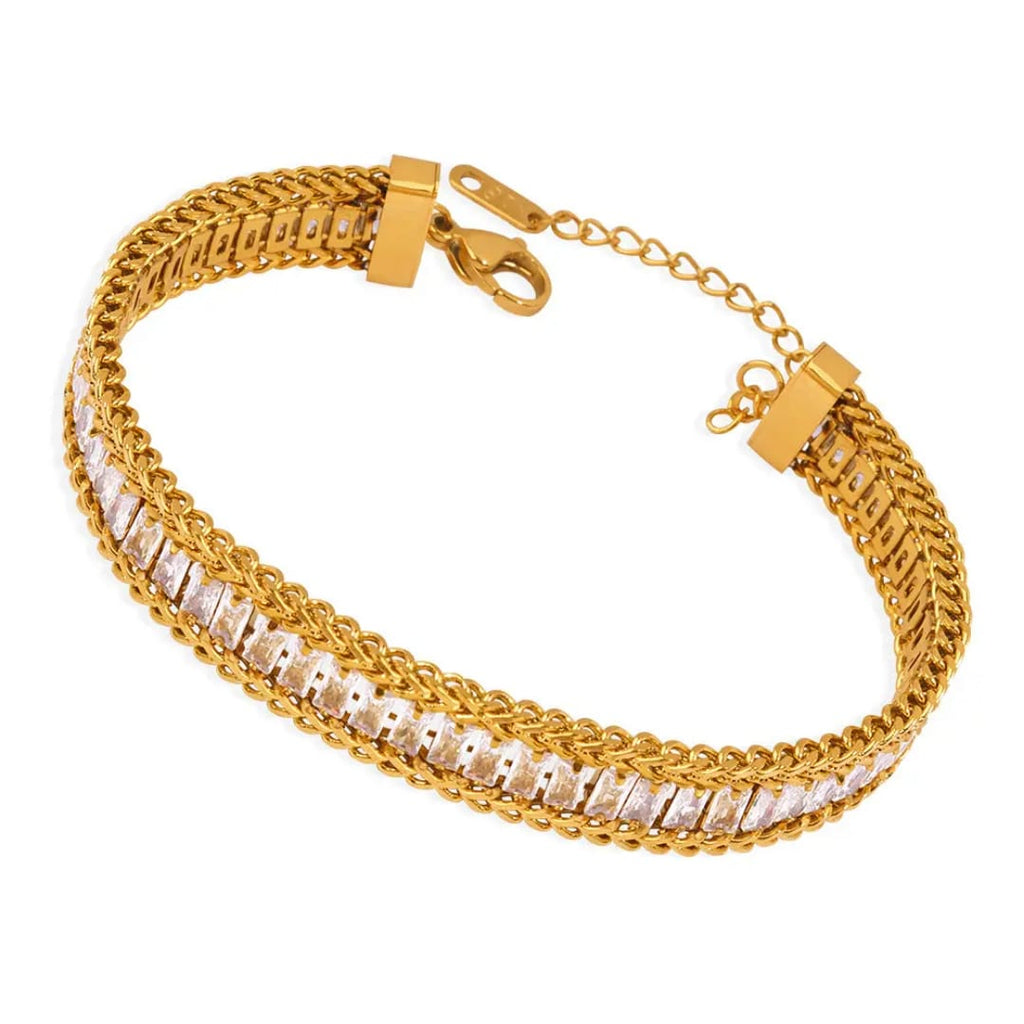 Three Layered Gemstones Stainless Steel Bracelet