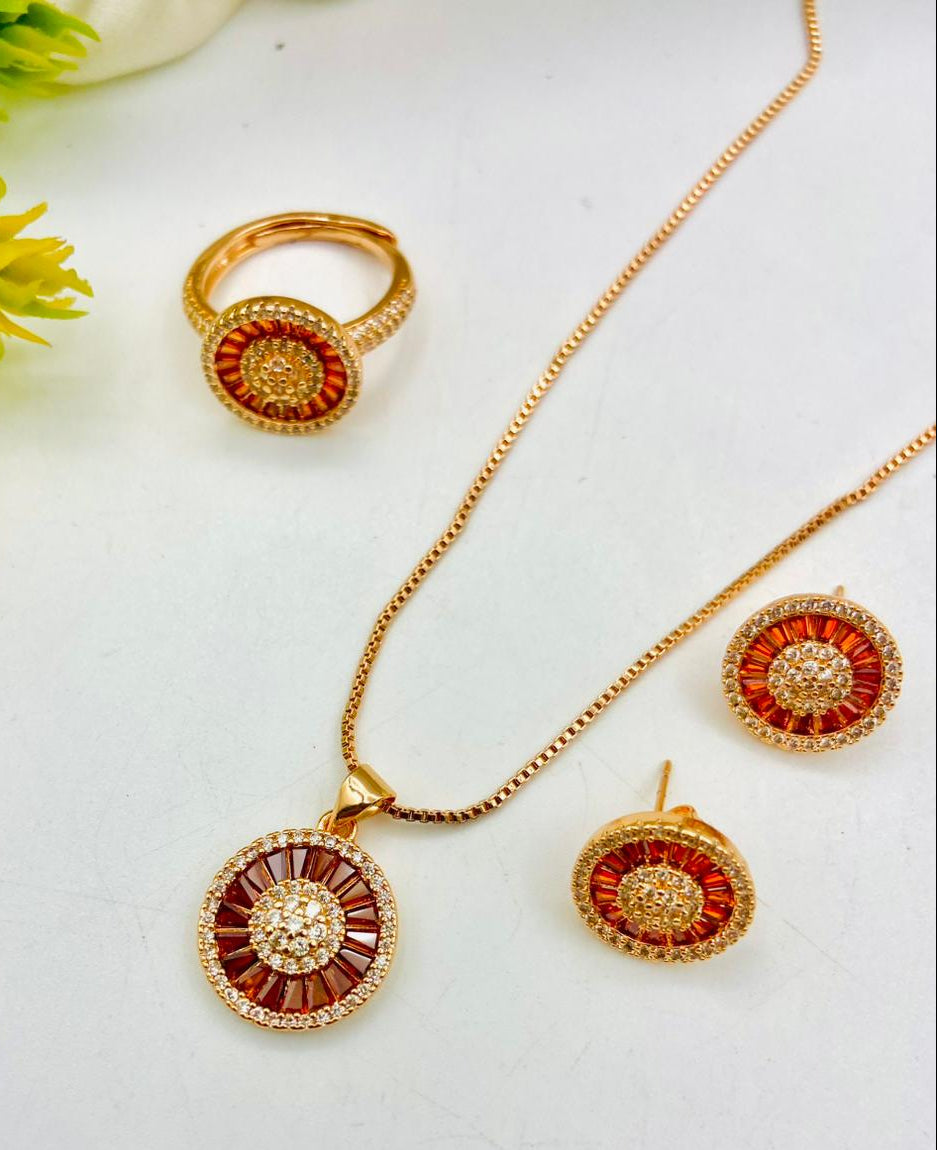 Zircon Locket Chain with Adjustable Ring Gold Plated