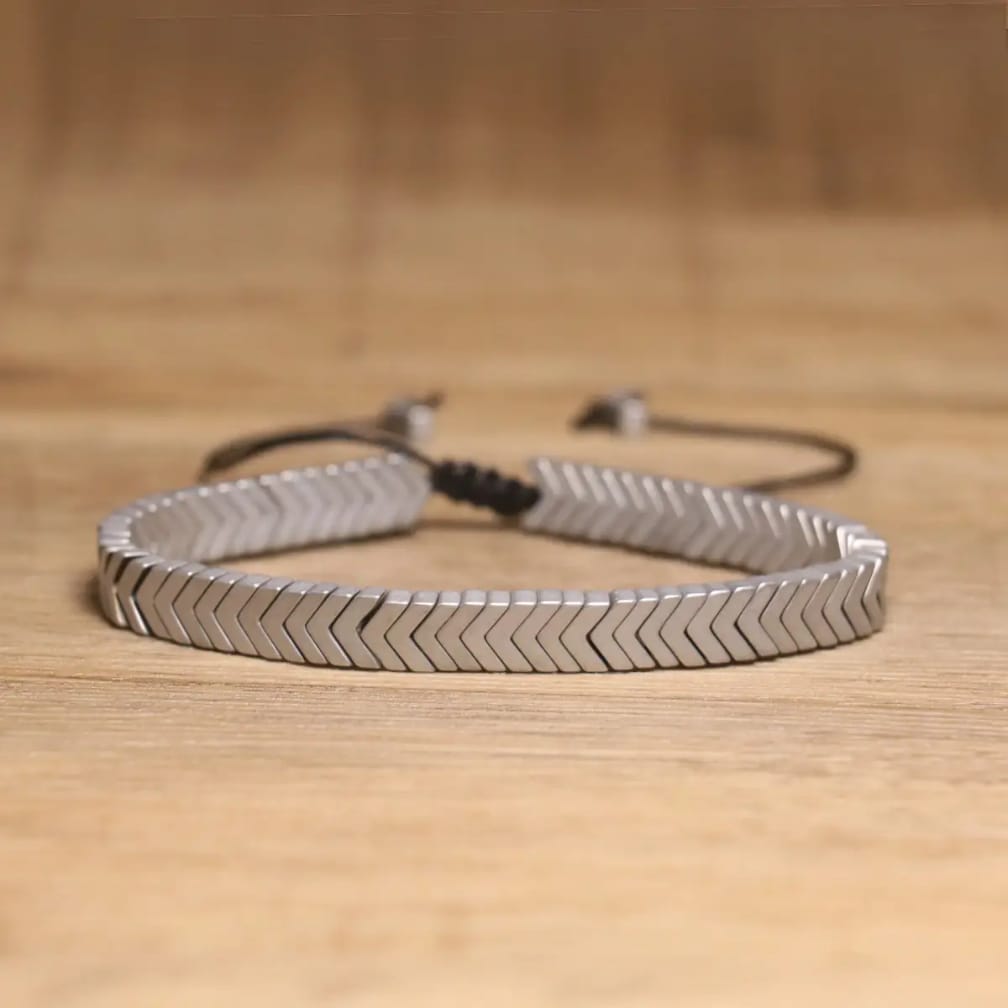 Silver chevron-patterned bracelet | Men
