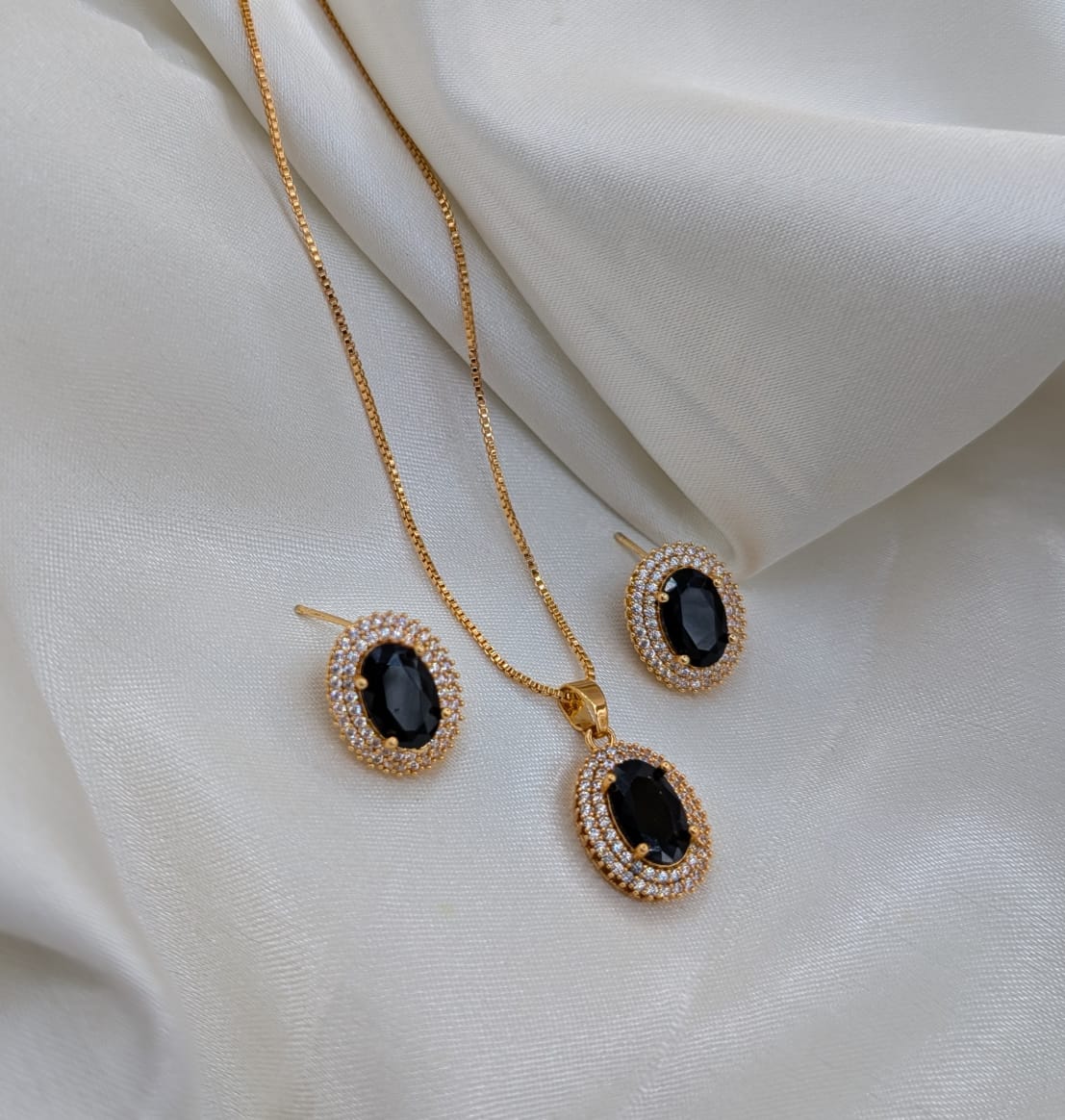 Gold Plated Necklace and Earrings with Colourful stones