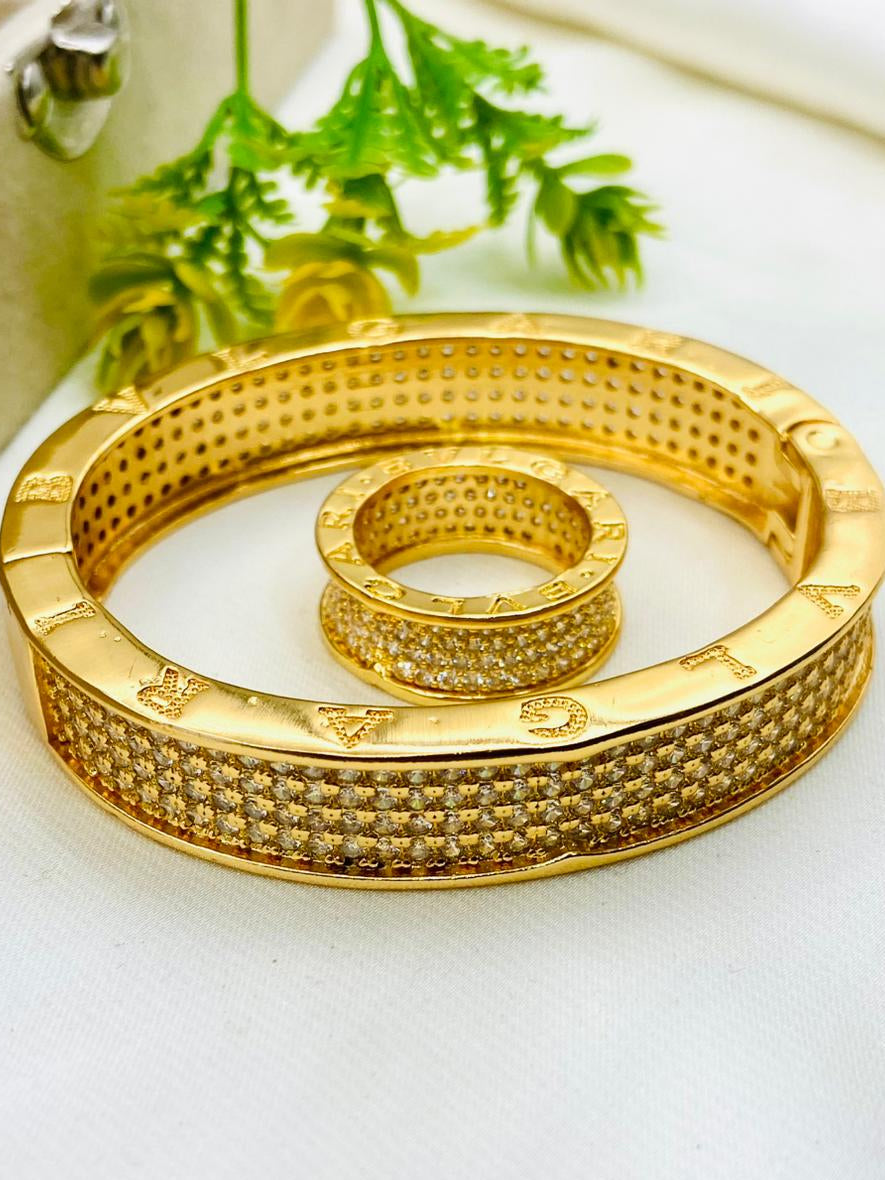 Beautiful BVLGARI | Premium Quality Stainless Steel Gold Plated | Micro Zircon Work Combo Set