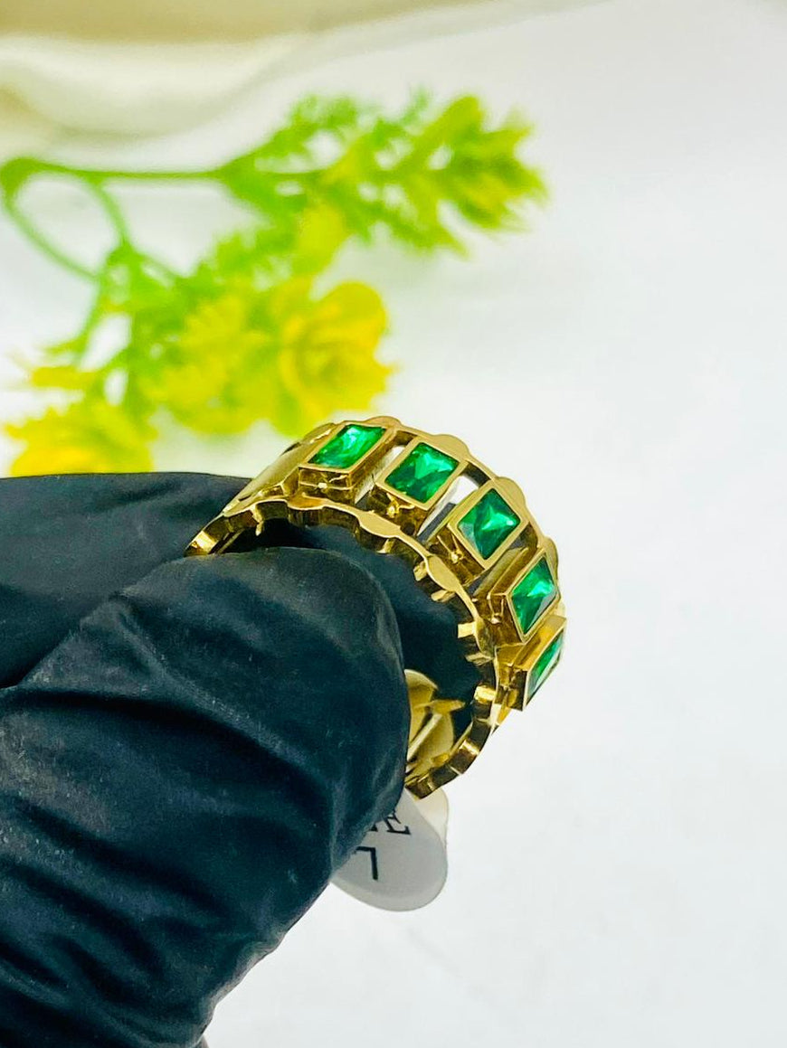 Green Emerald Zircon Daimond Stainless Steel Adjustable Ring