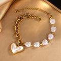 Pearl & Heart Charm Stainless Steel Bracelet