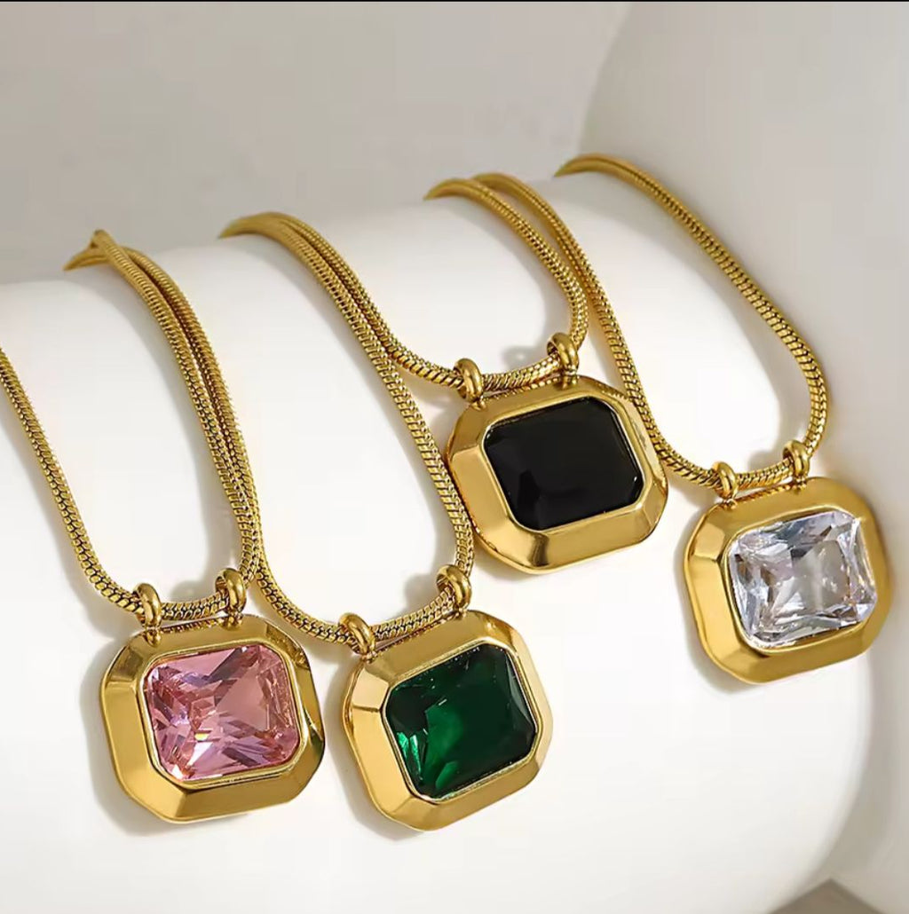 Stainless-Steel Gold Chain Necklace with Different Gemstones