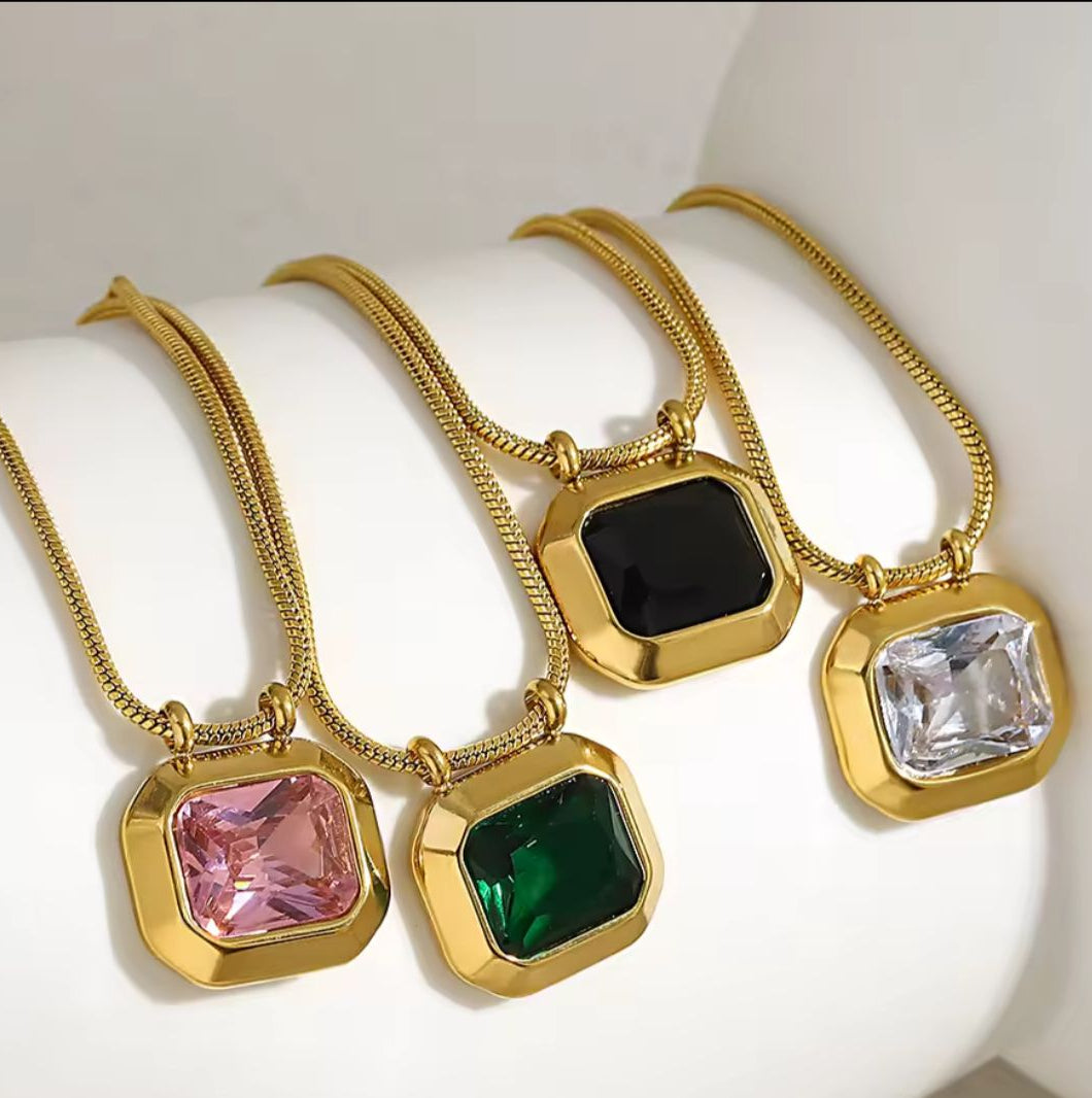 Stainless-Steel Gold Chain Necklace with Different Gemstones