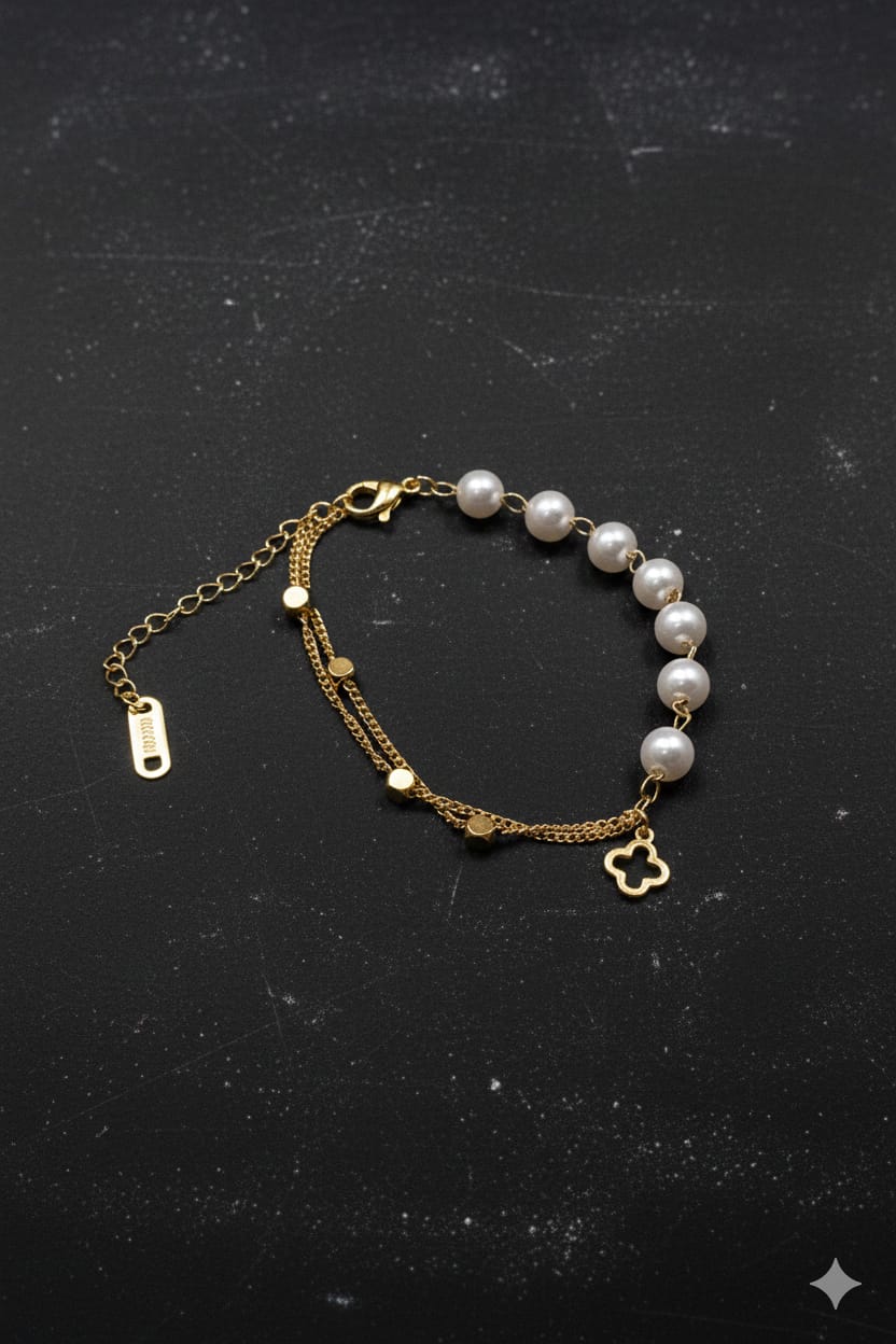 Pearl & Charm Stainless Steel Bracelet