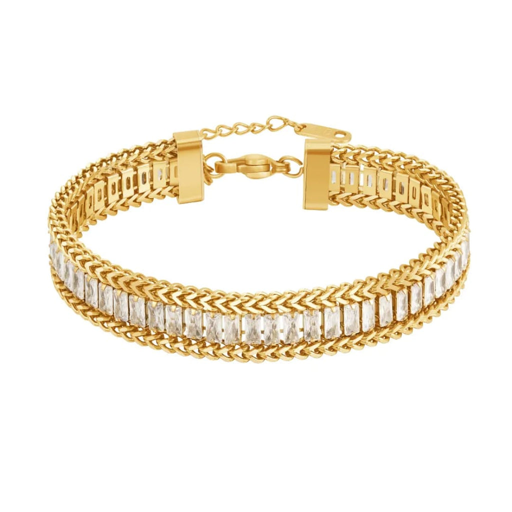 Three Layered Gemstones Stainless Steel Bracelet