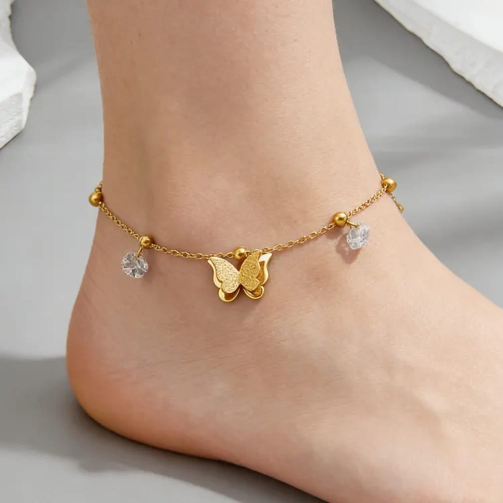 Butterfly Charm Stainless Steel Anklet
