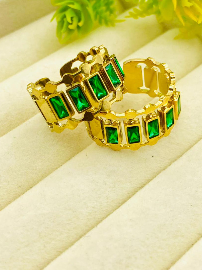Green Emerald Zircon Daimond Stainless Steel Adjustable Ring