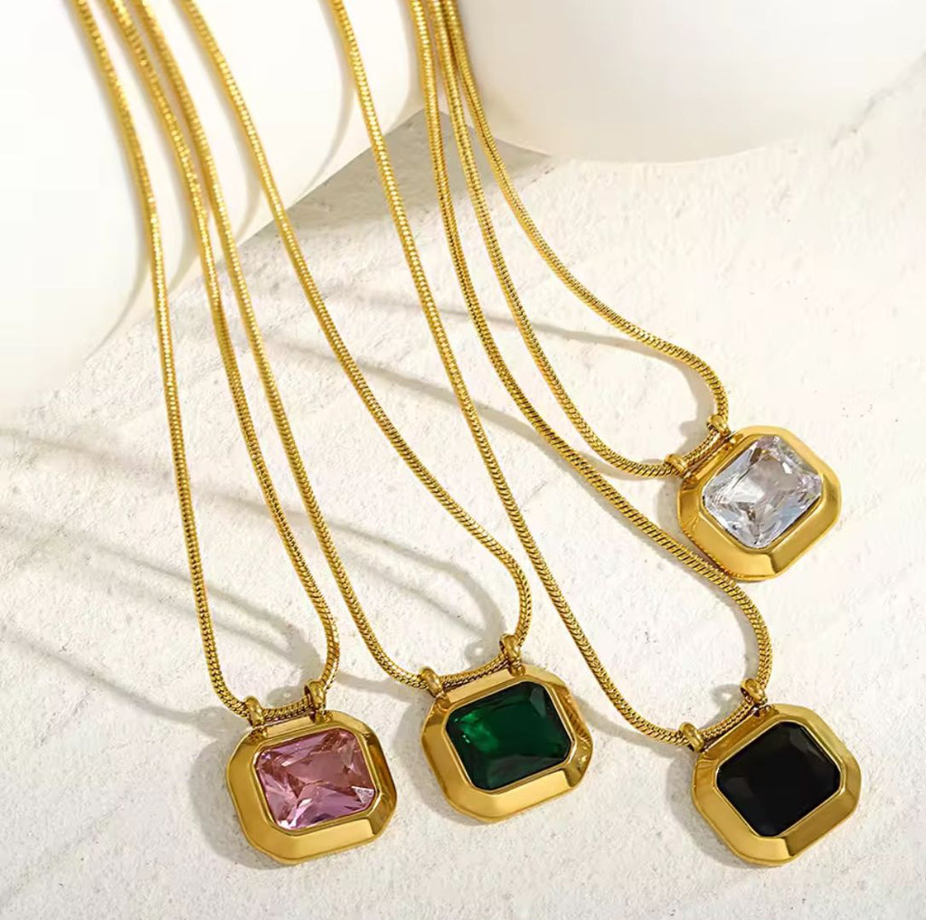 Stainless-Steel Gold Chain Necklace with Different Gemstones