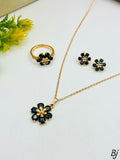 Elegant Flower Jewelry Set - Necklace, Earrings & Ring