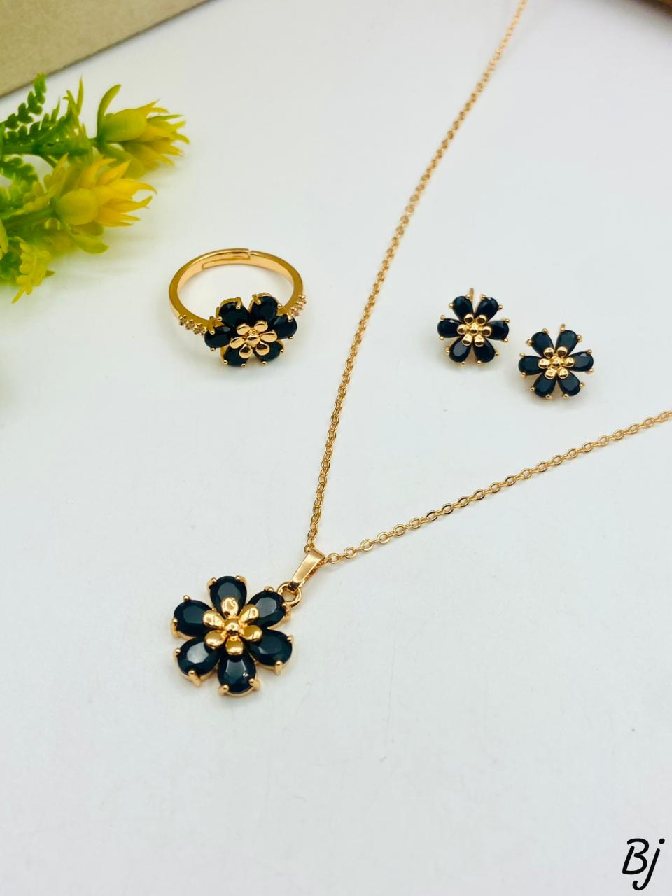 Elegant Flower Jewelry Set - Necklace, Earrings & Ring