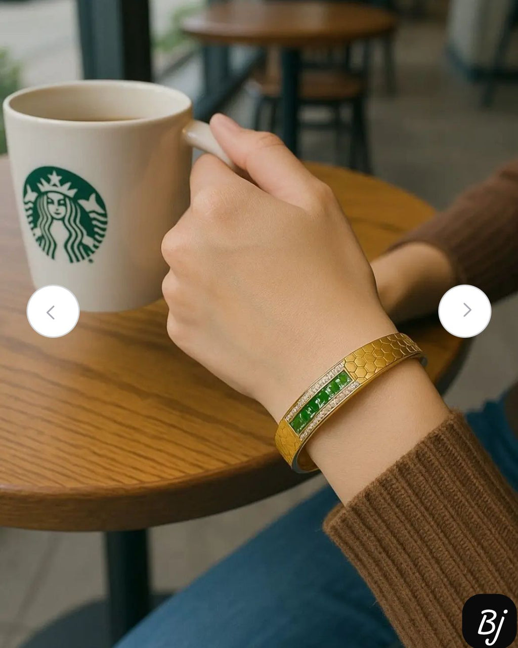 Honeycomb Pattern Gold Bangles with Gemstones