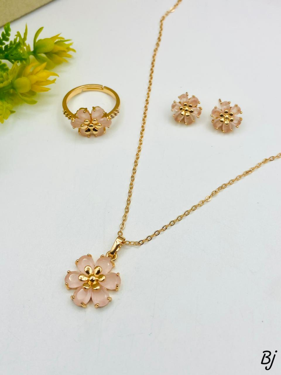 Elegant Flower Jewelry Set - Necklace, Earrings & Ring