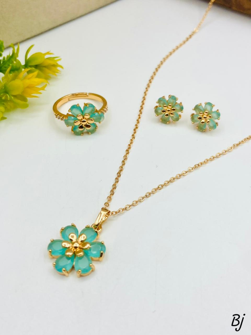 Elegant Flower Jewelry Set - Necklace, Earrings & Ring