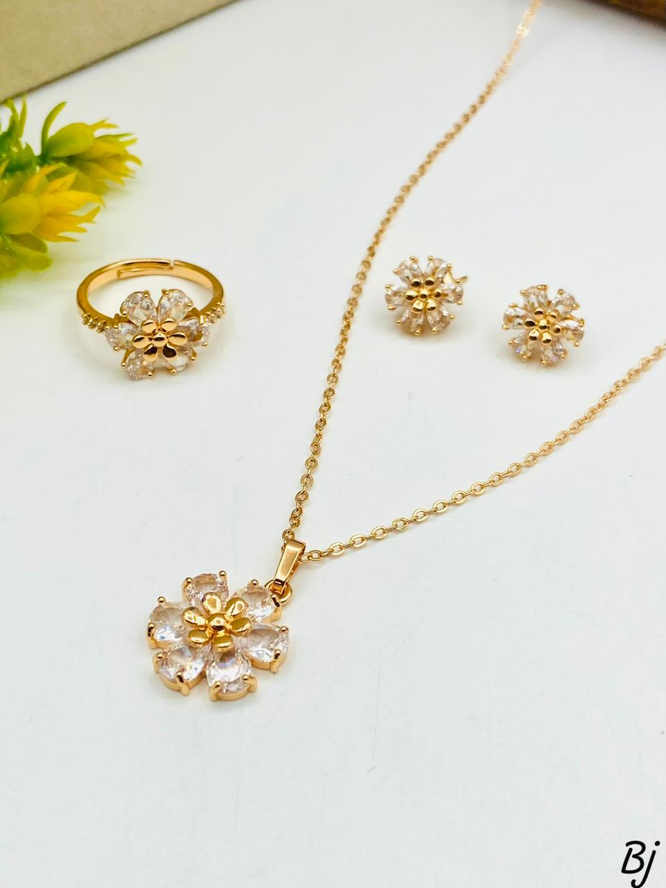 Elegant Flower Jewelry Set - Necklace, Earrings & Ring