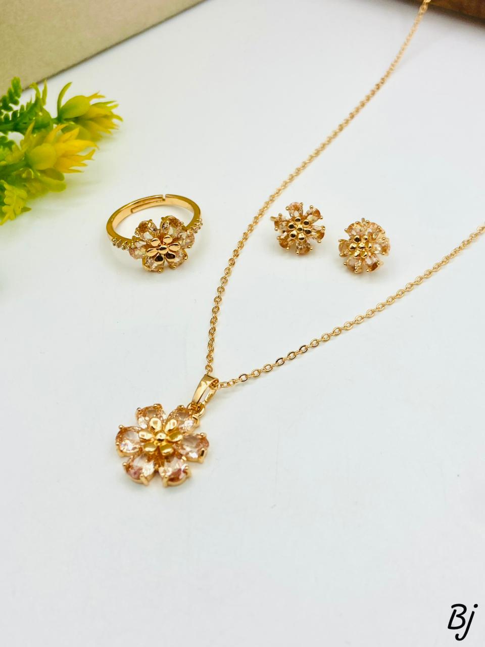 Elegant Flower Jewelry Set - Necklace, Earrings & Ring