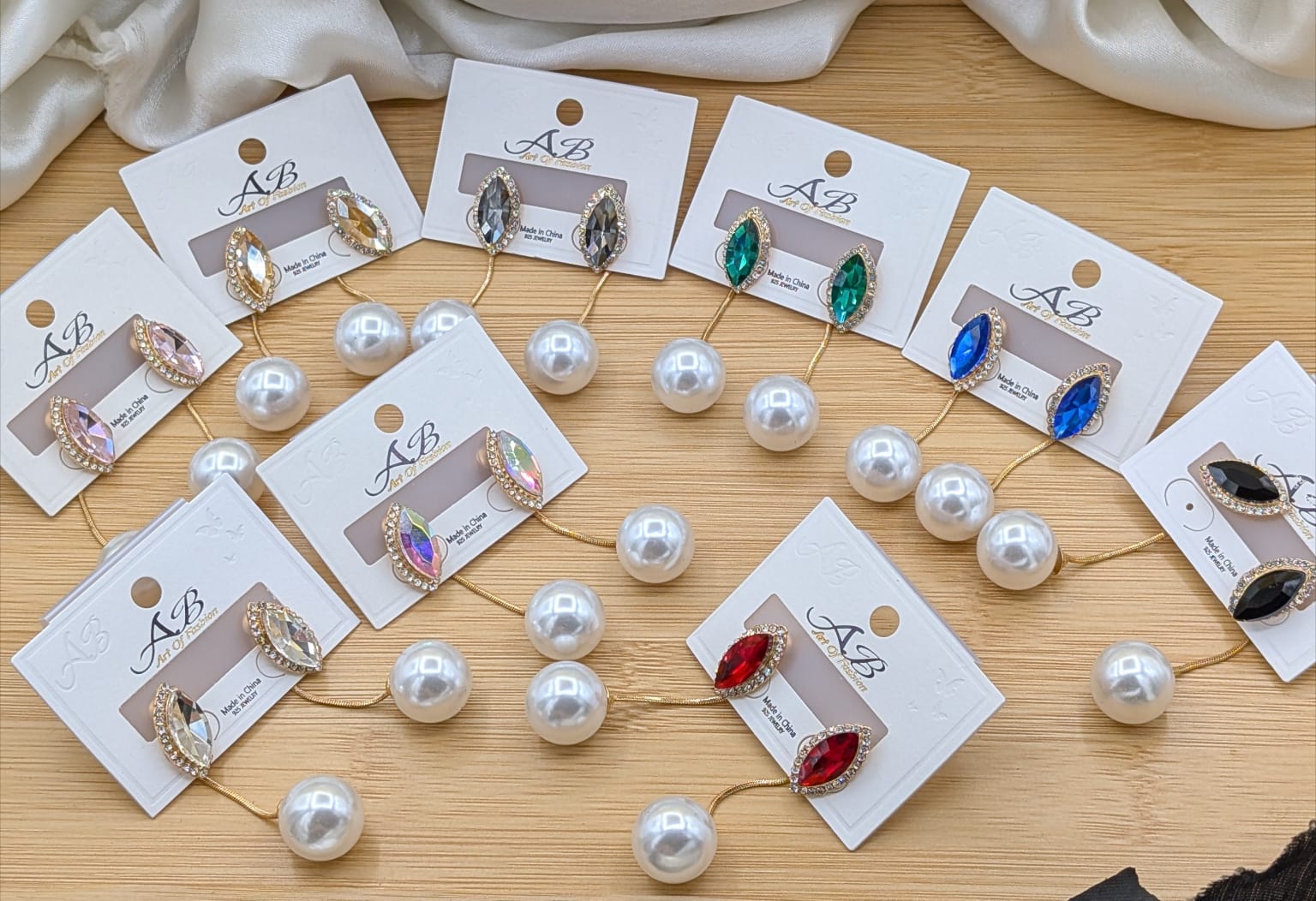 Pearl Earrings with Colourful Gemstones