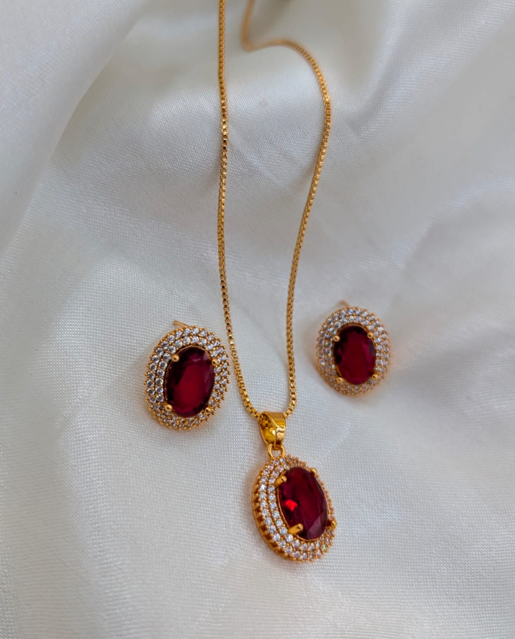 Gold Plated Necklace and Earrings with Colourful stones