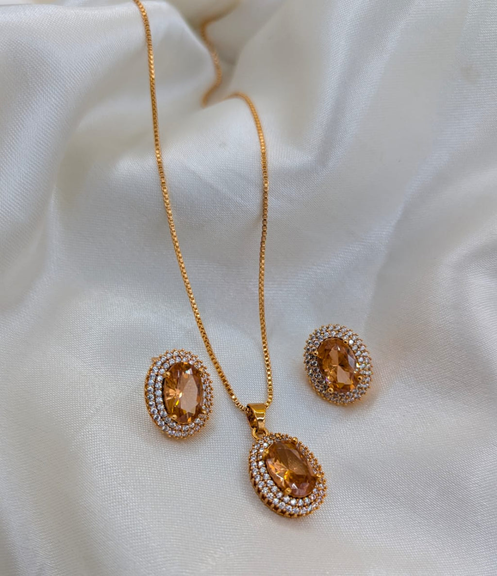Gold Plated Necklace and Earrings with Colourful stones