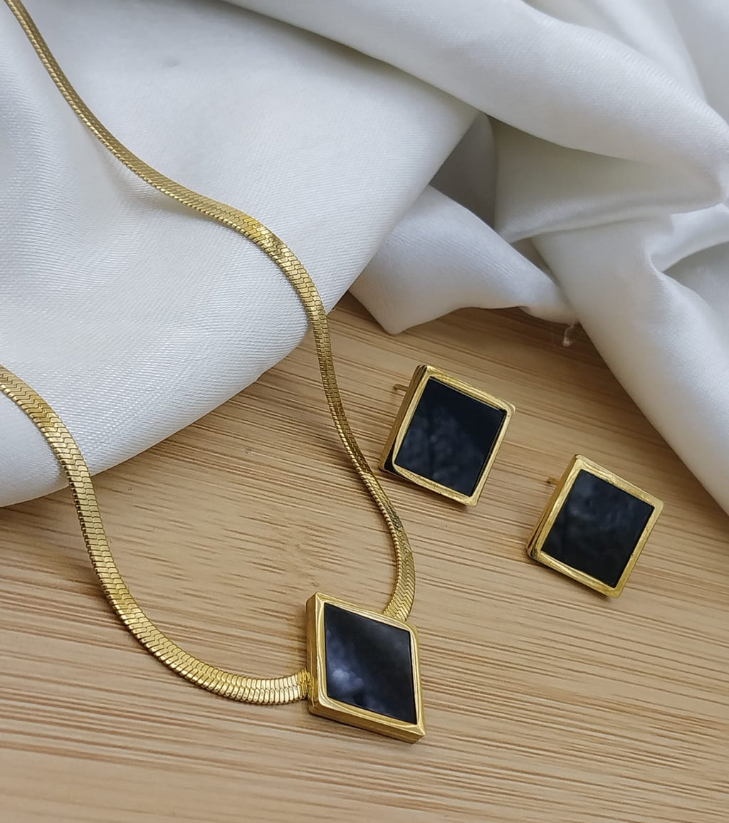 Black Square Stainless Steel Locket Set