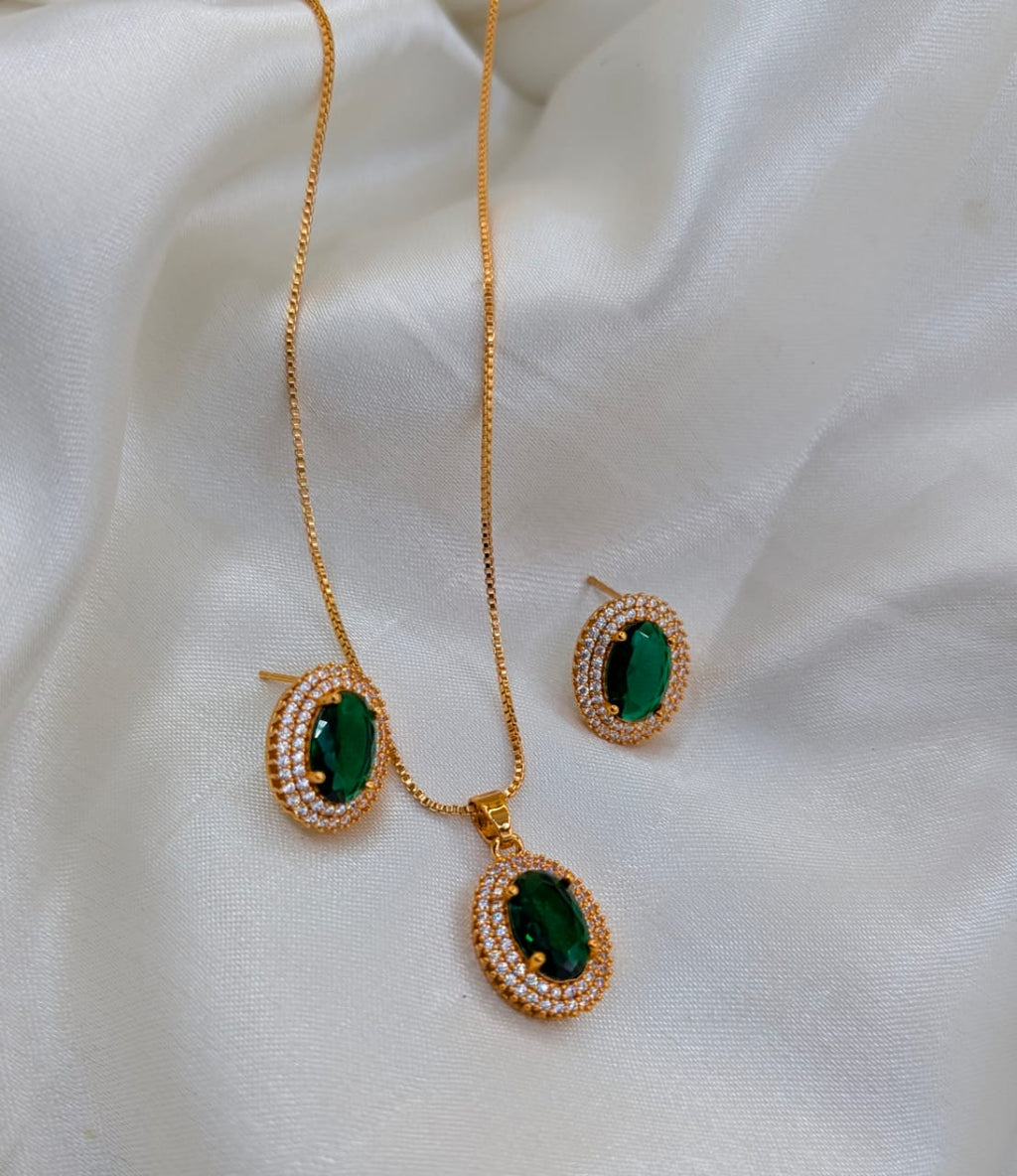Gold Plated Necklace and Earrings with Colourful stones