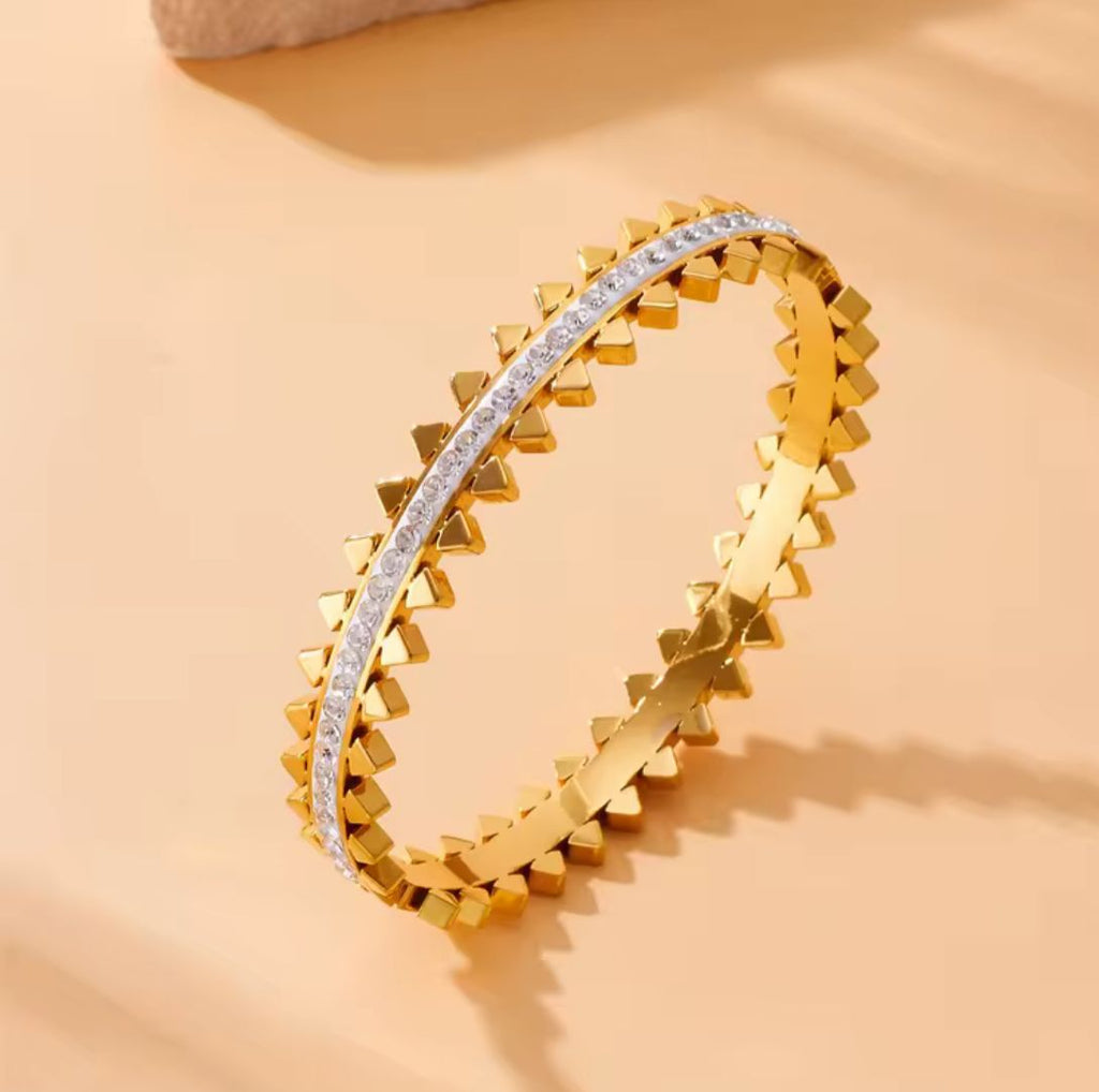Stainless-Steel Gold Bracelet with Geometric Design