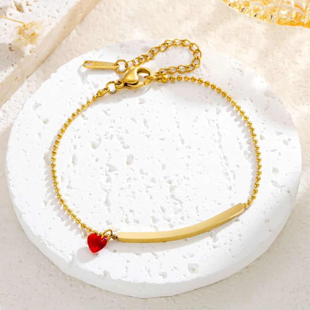 Red Heart Charm Stainless Steel Bracelet