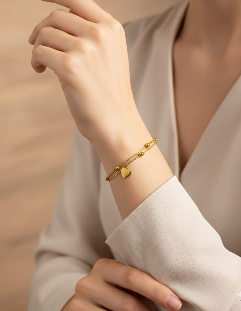 Double Chain Heart Stainless-Steel Bracelet