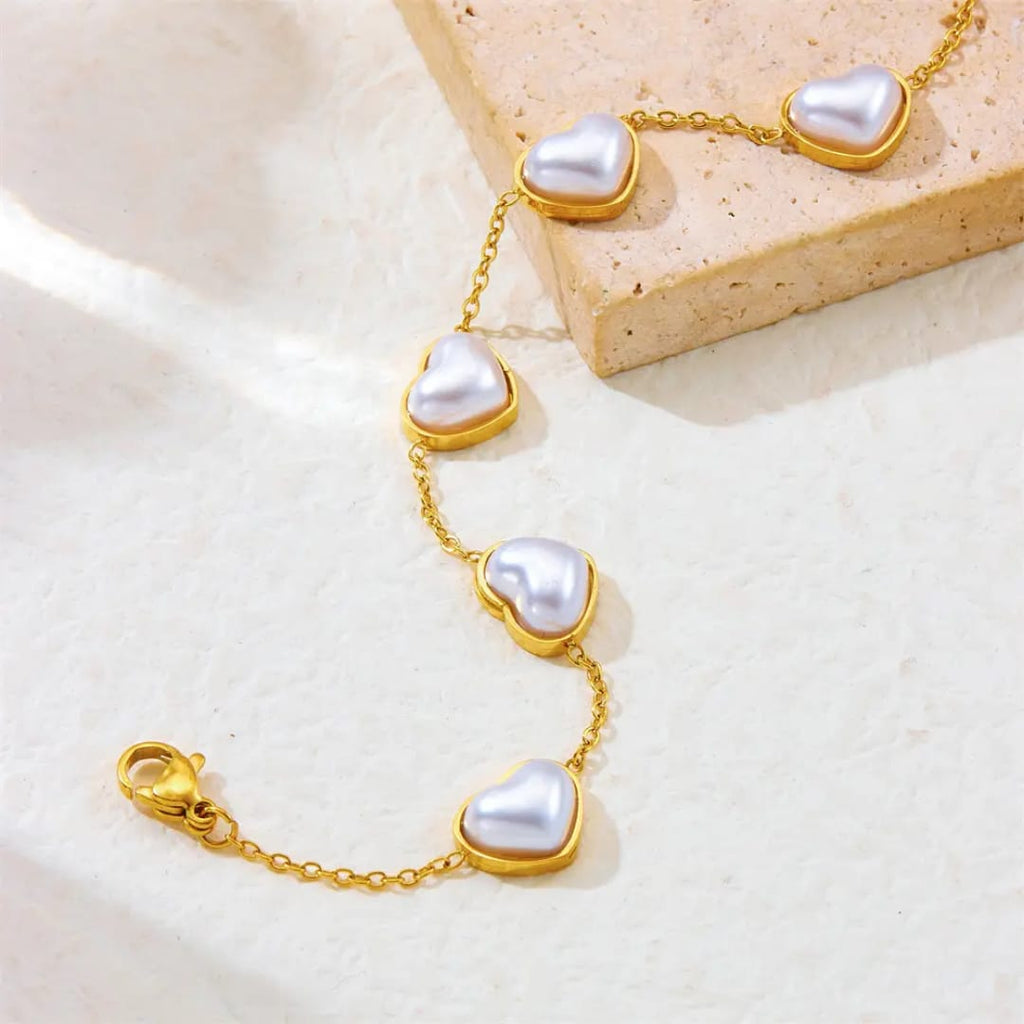 Heart-Shaped Pearls Stainless Steel Bracelet