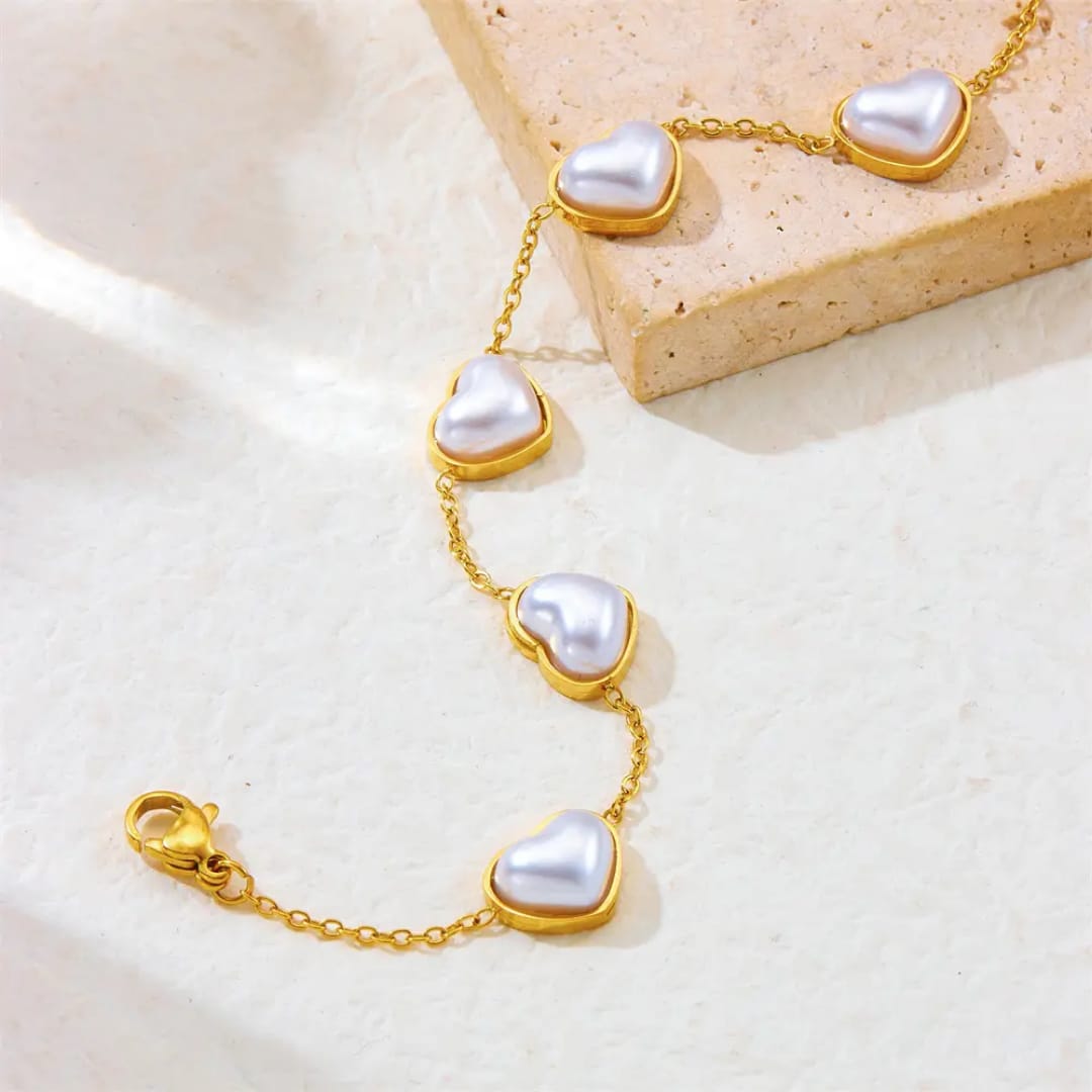 Heart-Shaped Pearls Stainless Steel Bracelet
