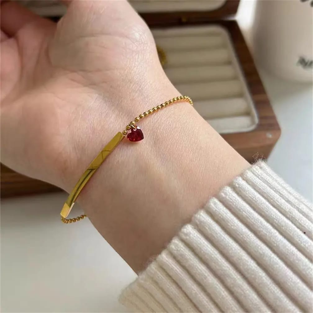 Red Heart Charm Stainless Steel Bracelet
