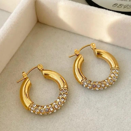 Stainless-Steel Gold Zircon Hoops