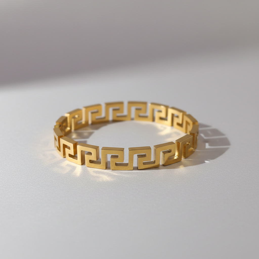 Distinctive Greek Key Geometric Pattern Gold Bracelet