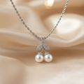 Elegant Necklace with the two White Pearls and Crystal Leaf Design