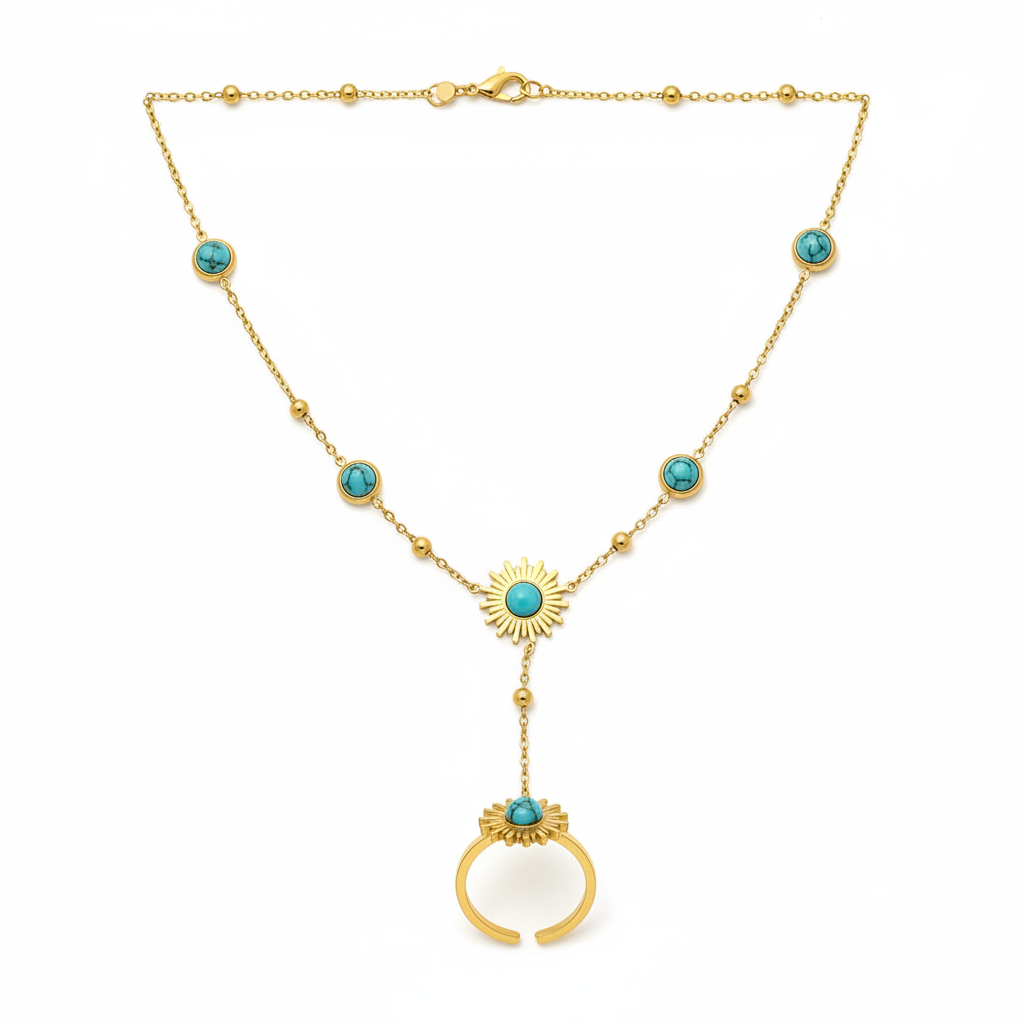 Anja Bracelet - Gold stainless steel bracelet with turquoise gemstones