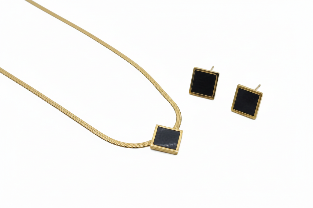 Black Square Stainless Steel Locket Set