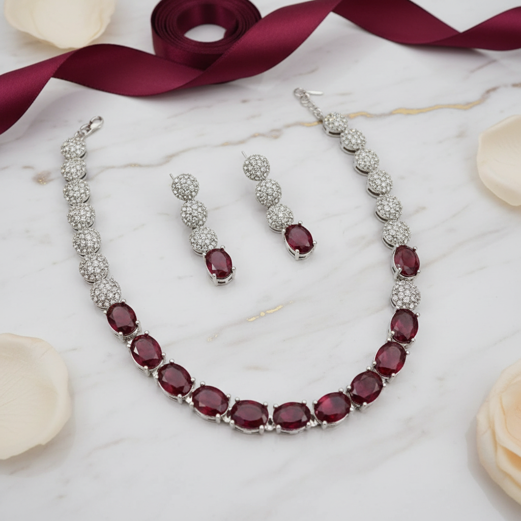 Ruby and Crystal Premium Silver Set